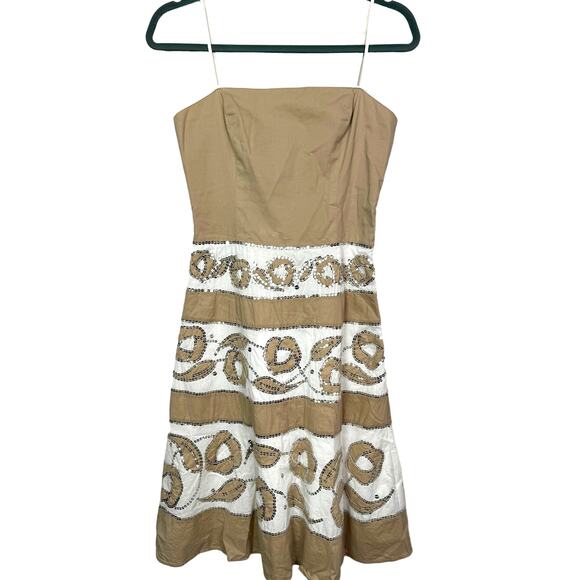 BCBGMAXAZARIA Tan and White Striped Floral Sequin Dress, Size 2 - Picture 1 of 8